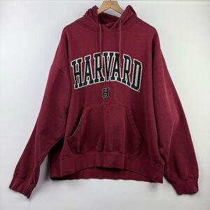 Vintage Harvard Hoodie • 2XL Maroon Embroidered Pullover by J. America
